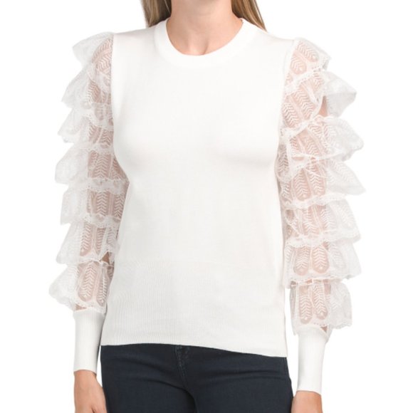 NWT COCOBLEU Black Cardigan With Lace Arms  black 165tn - Picture 5 of 7